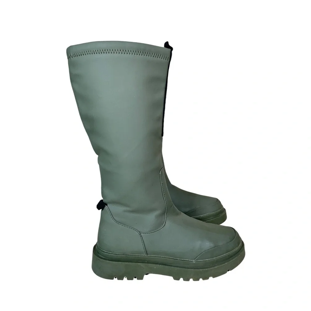 ZARA Chunky Lug Sole Knee High Rubberized Rain Boots